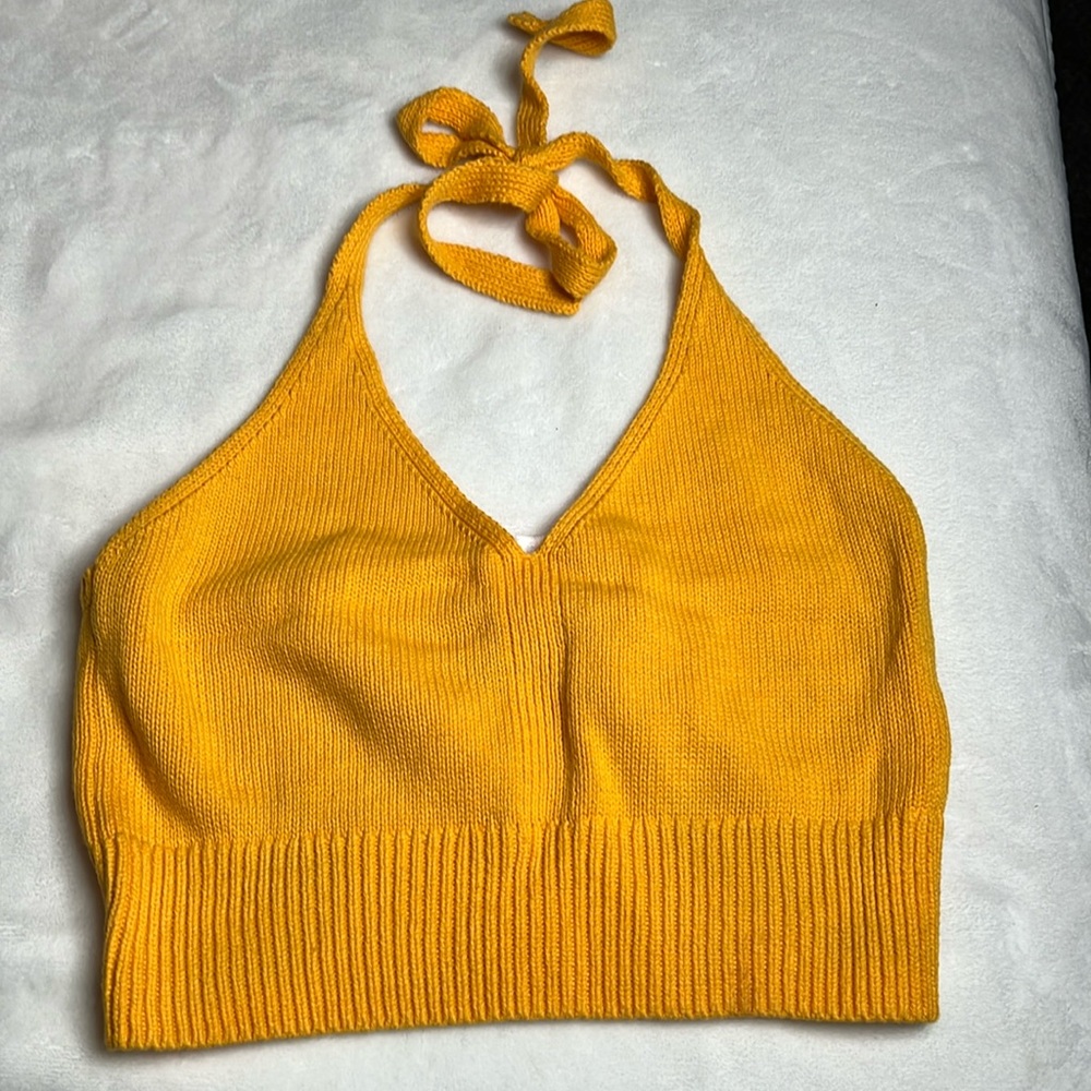 Golden yellow knit halter top
